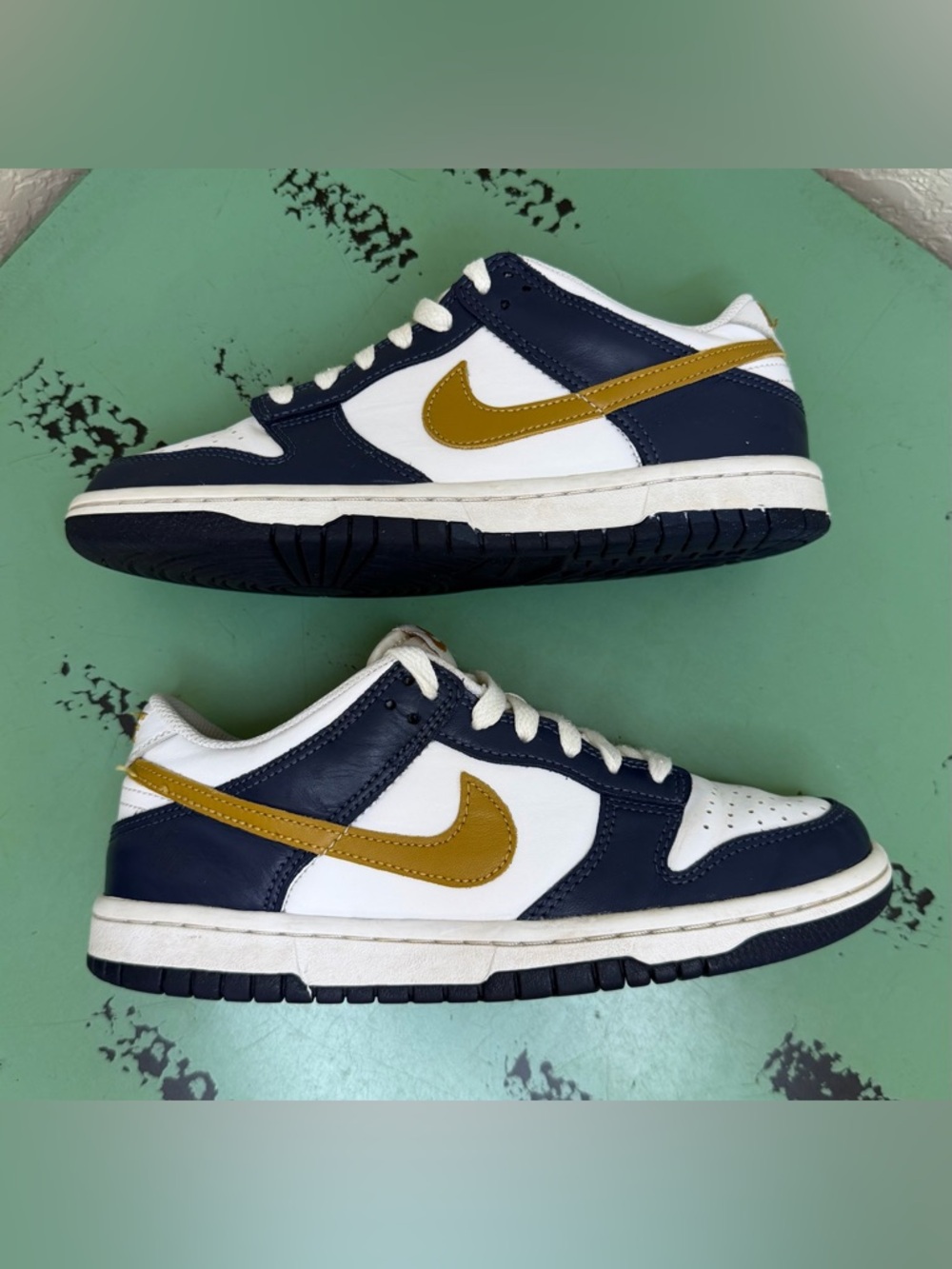 Size 4.5Y (wmns 6) Nike Dunk Low Midnight Navy Varsity Maize White Sneakers